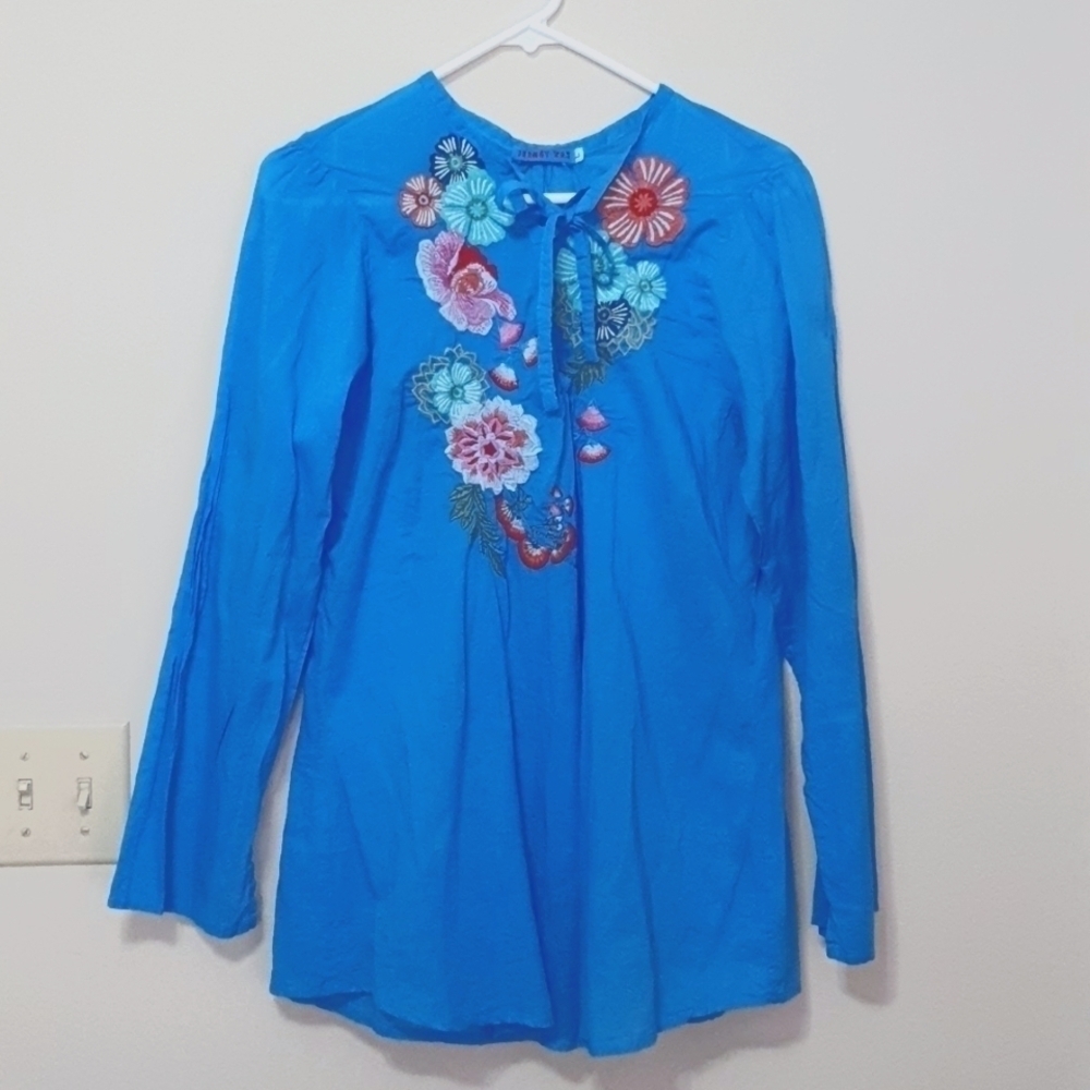 Johnny Was Floral Embroidered Tunic Top